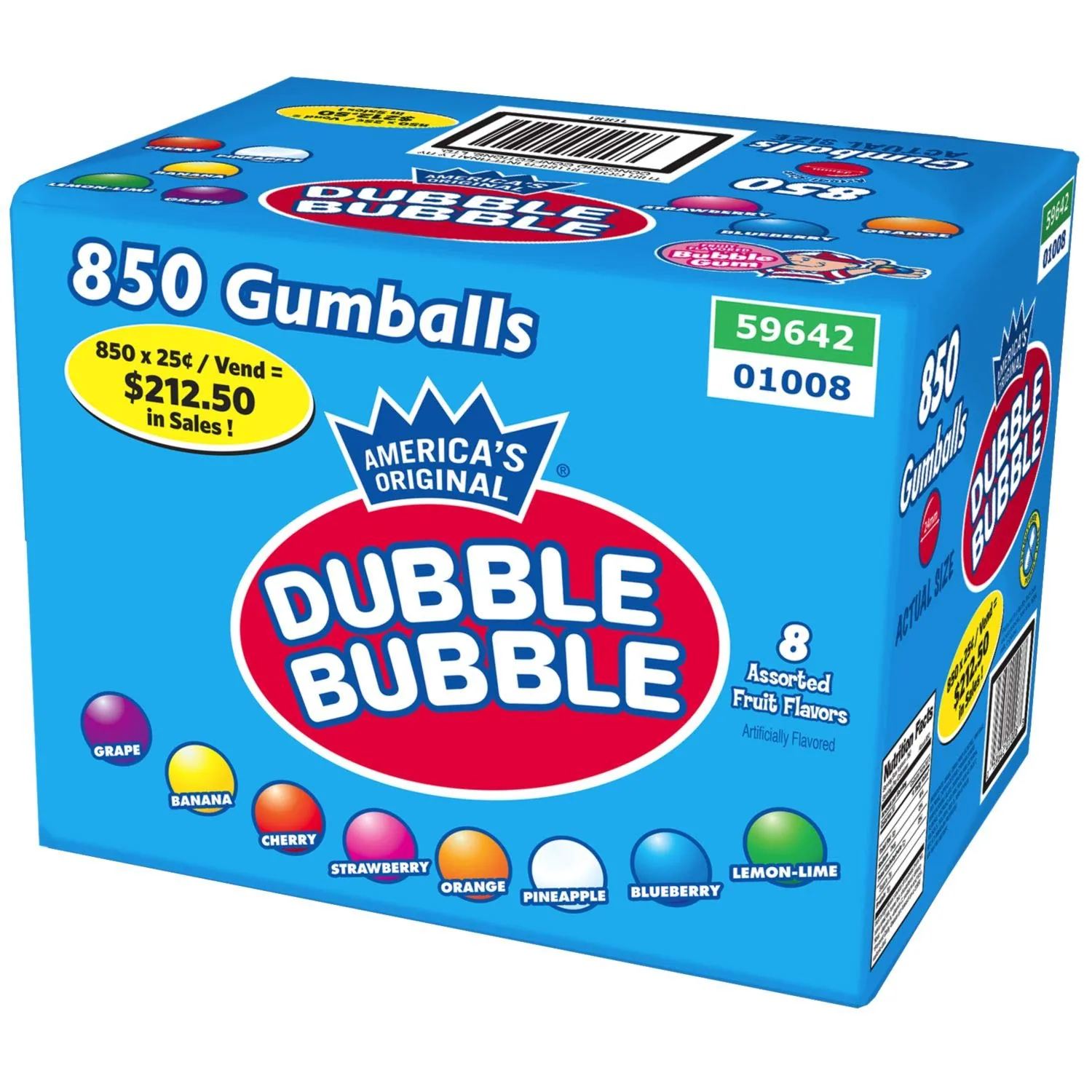Dubble Bubble 1-Inch Gumballs, 850 Count Case